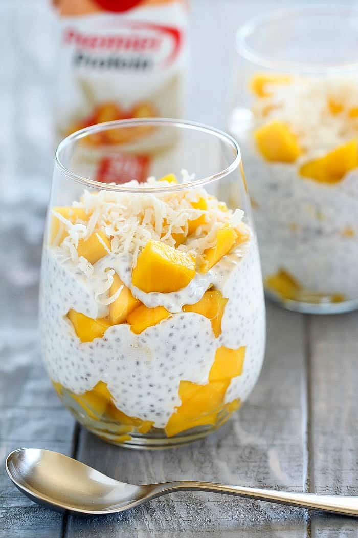 Looking for a healthy but delicious treat? Try this Peaches and Cream Protein Chia Pudding Recipe! Only 4 ingredients and SO GOOD!