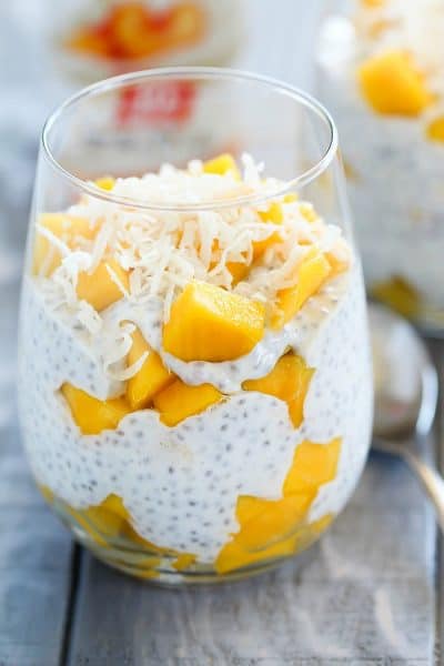 You will love this Peaches and Cream Protein Chia Pudding Recipe! It's a healthy treat that's filled with protein and super easy to make! Only 4 ingredients!