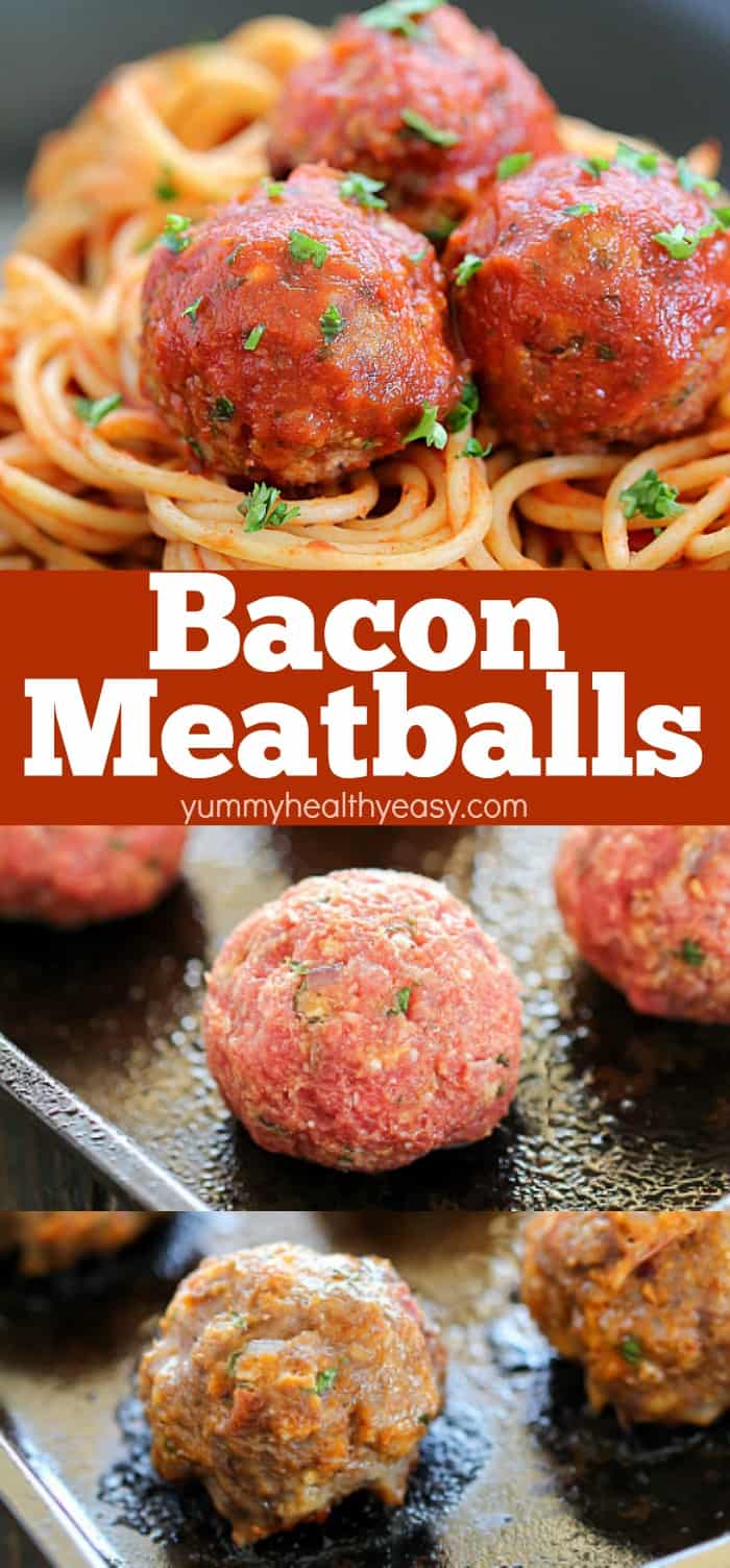Looking for a flavorful dinner for tonight? I've got the answer - Bacon Meatballs!! You can't go wrong with bacon and beef! They're easy to make and sooo yummy! These baked meatballs are great straight from the pan or served with your favorite pasta and sauce! #AD #meatballs #pasta #bacon #easyrecipe #dinnerrecipe #spaghettiandmeatballs #opennature via @jennikolaus