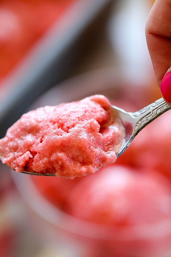 Incredibly easy Strawberry Sorbet Recipe using only a few ingredients and a blender! You will want to make this over and over again all summer long! #AD