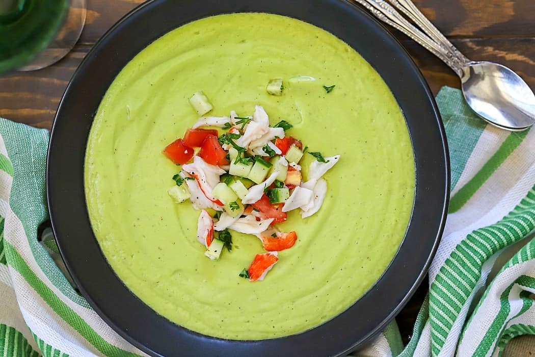 Try avocado in a new way and make this Avocado Soup with Crab! Tons of flavor packed into this dairy-free, vegetarian soup. Try topping with a little crab and cucumber salad for a little oomph!