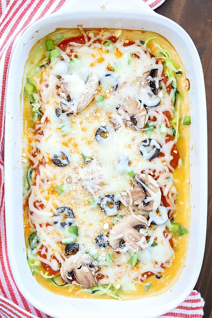 Get all the pizza goodness in this healthy Zoodle Pizza Casserole!