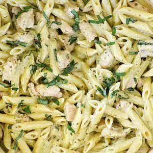 Pasta and Pesto? Yes, please! This Creamy Chicken Pesto Pasta Recipe is so delicious and super easy to whip up! The whole family will love it!