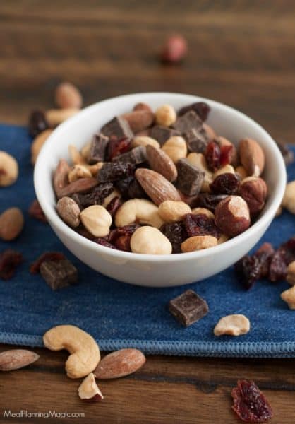 Small white bowl filled with Black Forest Trail Mix + 43 Healthy Snack Ideas