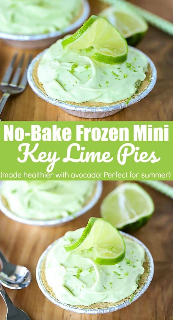 Collage image for pinterest with the text No-Bake Frozen Mini Key Lime Pies in the middle