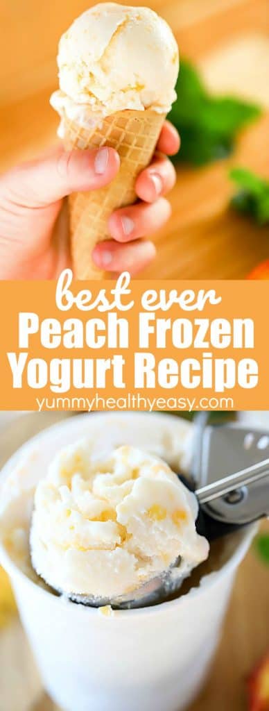 Collage image of homemade peach frozen yogurt