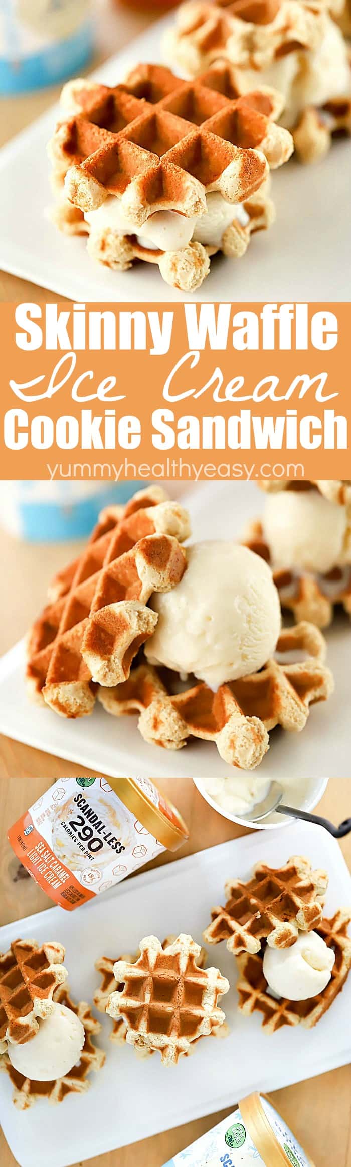 Ditch the store-bought ice cream sandwiches and make this homemade Skinny Waffle Ice Cream Sandwich recipe instead! This dessert recipe is a fun treat that's lower in calories, sugar & fat. The waffle cookies are made with lighter ingredients and uses Open Nature® Scandal-less Light Ice Cream for a healthier ice cream filling. Yum! 
#ad #icecream #dessert #healthy #waffles #wafflecookies #healthydessert #icecream #icecreamsandwich  via @jennikolaus