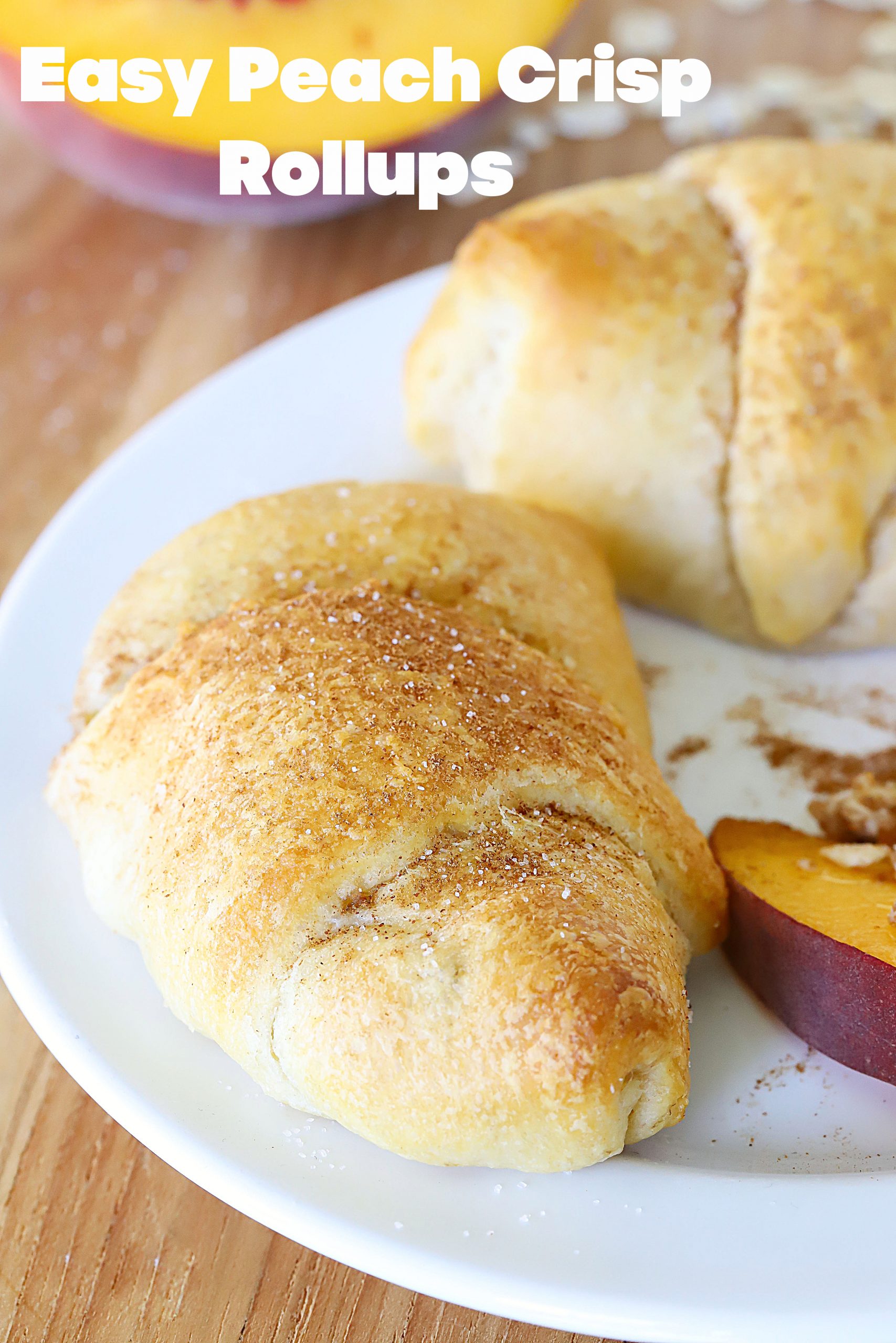 If you love Peach Crisp but don't want to make a whole pan of it, you need to try these Easy Peach Crisp Rollups! Minimal ingredients, easy to make and incredibly delicious! They're the perfect portion controlled dessert! #dessert #peaches #crisp #easydessert #fallfood #yummyhealthyeasy via @jennikolaus