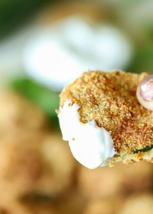 Breaded Zucchini dipped in a yummy sauce.