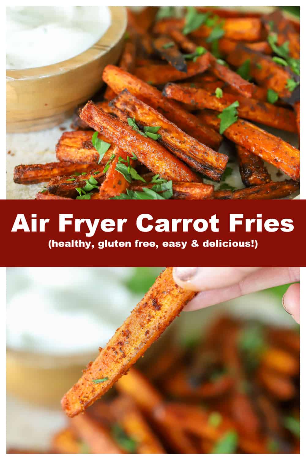 Want a new, fun way to eat your vegetables? These Air Fryer Carrot Fries are it! Healthy, gluten free, easy and absolutely delicious. via @jennikolaus