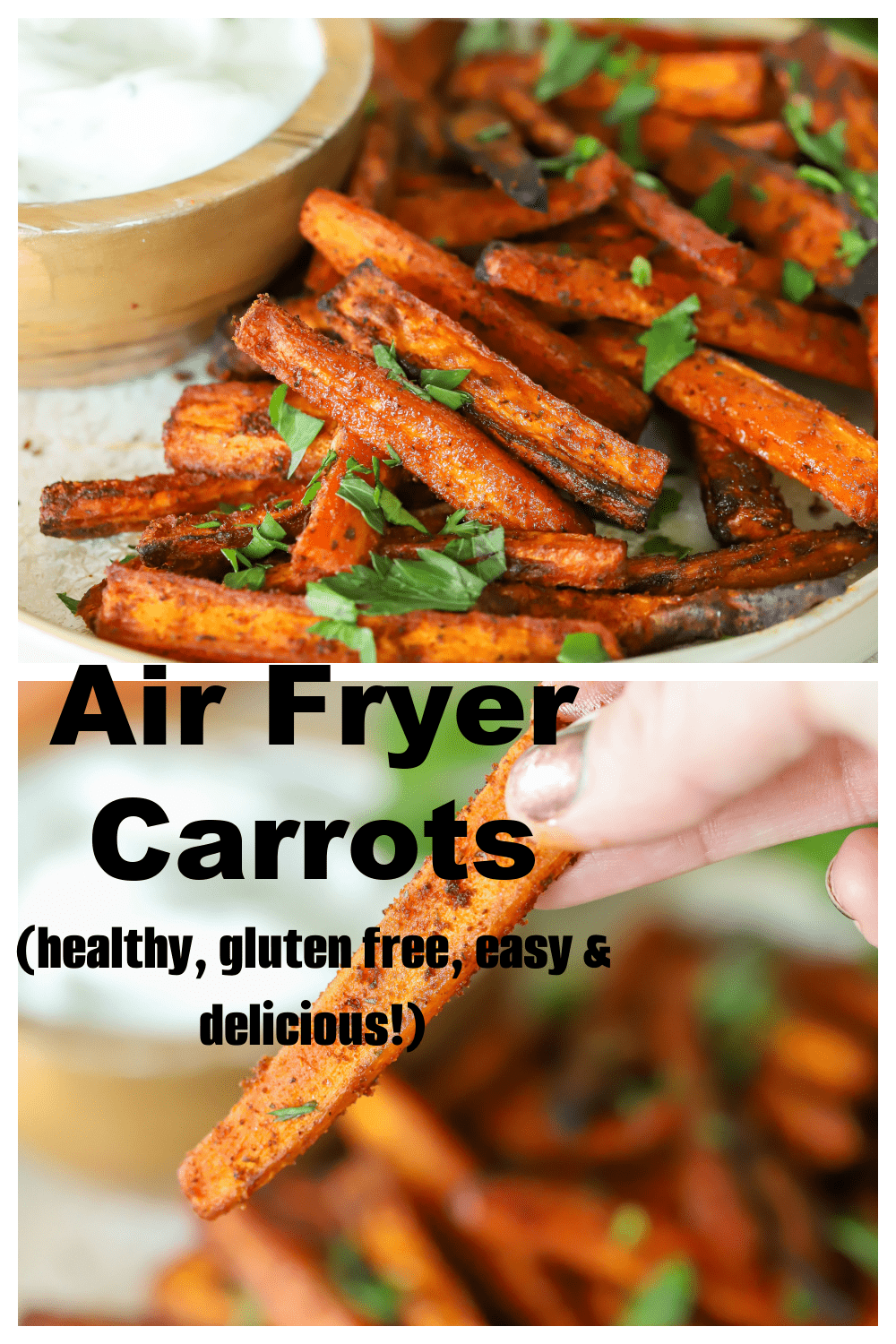 Want a new, fun way to eat your veggies?  These Air Fryer Carrot Fries are!  Healthy, gluten-free, easy and absolutely delicious.  via @jennikolaus